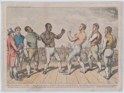 Bitwa między Cribb i Molineaux, 28 września 1811, 3 października 1811, 3 października 1811. autorstwa George Cruikshank