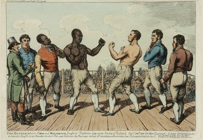 Bitwa między Cribb i Molineaux (kolorowa akwaforta) autorstwa George Cruikshank