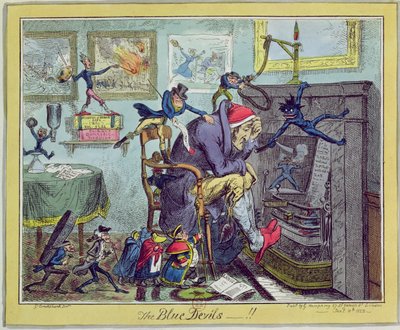 „Błękitne Diabły!”, wyd. Hannah Humphrey, 10 stycznia 1823 r. autorstwa George Cruikshank
