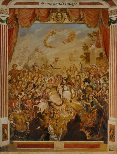 Pierwsze pojawienie się Williama Szekspira (1564-1616) na scenie kuli ziemskiej z częścią jego dramatycznej kompanii w 1564 roku autorstwa George Cruikshank
