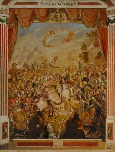 Pierwsze pojawienie się Williama Szekspira na scenie Teatru Globe autorstwa George Cruikshank