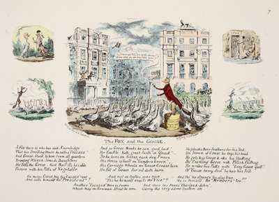Lis i gęś, wyd. 1833 (grawerowanie ręcznie kolorowane) autorstwa George Cruikshank