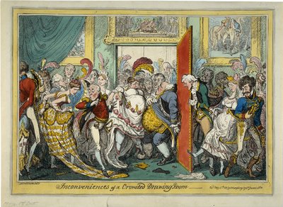 Niedogodności zatłoczonego salonu, 1818 autorstwa George Cruikshank