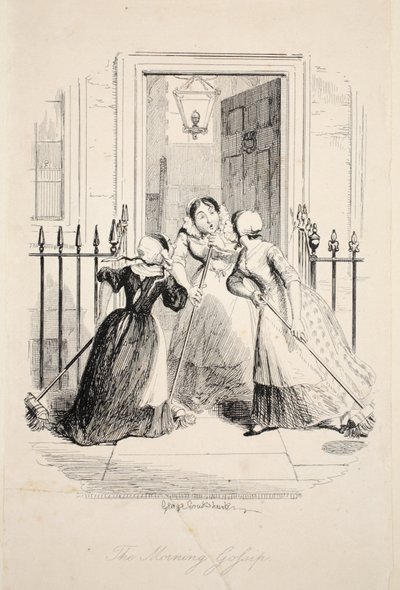 The Morning Gossip, z The Greatest Plague of Life, wyd. 1847. autorstwa George Cruikshank