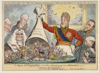 „Królewski Gaśnica, czyli Król Brobdingnag i Lilliputowie”, 1821 autorstwa George Cruikshank