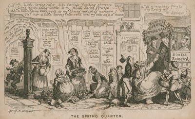 Kwartał Wiosny; kreskówka autorstwa George Cruikshank