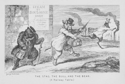 Jeleń, Byk i Niedźwiedź, bajka kolejowa (rycina) autorstwa George Cruikshank
