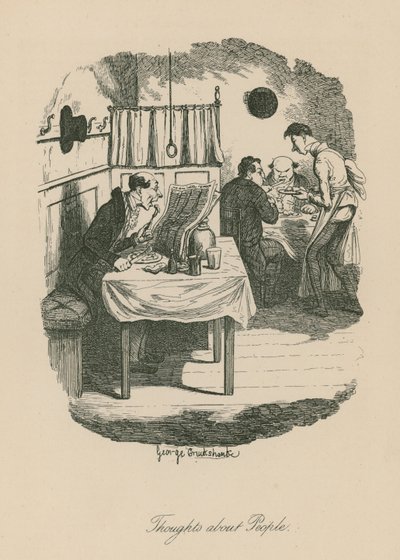 Myśli o ludziach, prawdopodobnie na podstawie fragmentu Szkiców Boza (Charles Dickens) autorstwa George Cruikshank