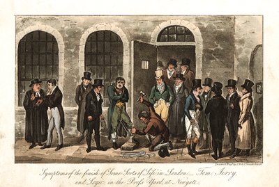 Tom, Jerry i Logic w Press Yard, więzienie Newgate, Londyn, 1821 autorstwa George Cruikshank