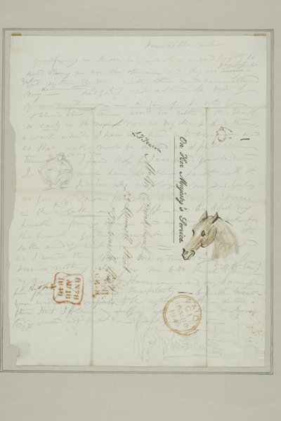 Bez tytułu (list Cruikshanka ze szkicami głowy konia) autorstwa George Cruikshank