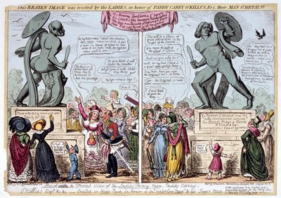 Kobiety podziwiające posąg Achillesa, Hyde Park, Londyn, 1822. autorstwa George Cruikshank