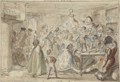 Xit, obecnie sir Narcissus Le Grand, zabawia swoich przyjaciół w dniu swojego ślubu autorstwa George Cruikshank
