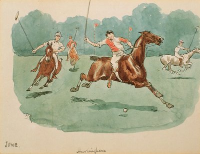 Miesiąc czerwiec: Polo (pióro, tusz i wc na papierze) autorstwa George Derville Rowlandson