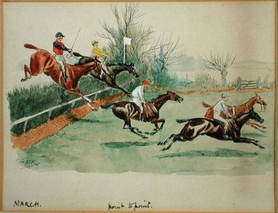 Miesiąc marzec: Point to Point (pióro i atrament oraz akwarela na papierze) autorstwa George Derville Rowlandson