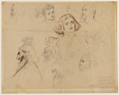Wstępny szkic niektórych postaci w Trilby, w tym Trilby i Svengali (ołówek, długopis i atrament na papierze) autorstwa George du Maurier