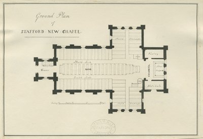Stafford - Plan podstawy kościoła Chrystusa: rysunek piórem i tuszem, bd [c 1838] (rysunek) autorstwa George E. Hamilton