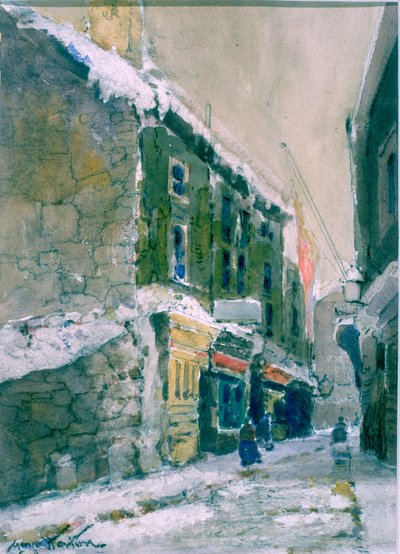 Zima, Clive Street, North Shields (węgiel i akwarela na papierze wklejone na karton) autorstwa George Edward Horton