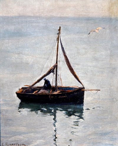 Reperowanie sieci, ok. 1910 (olej na płótnie) autorstwa George Edward Robertson