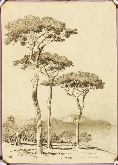 Bez tytułu (rysunek transferowy przedstawiający widok na Capri z Sorrento) autorstwa George Elbert Burr