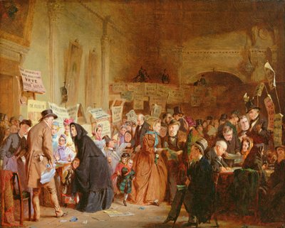Wybory niemowląt sierot w londyńskiej tawernie, 1865 r. autorstwa George Elgar Hicks