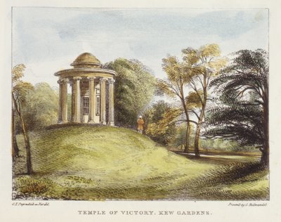 Świątynia Słońca, Arboretum, Kew Gardens, tablica 20 z Kew Gardens: A Series of Twenty-Four Drawings on Stone, grawerowane przez Charlesa Hullmandela (1789-1850) wydane w 1820 r. (litografia ręcznie kolorowana) autorstwa George Ernest after Papendiek