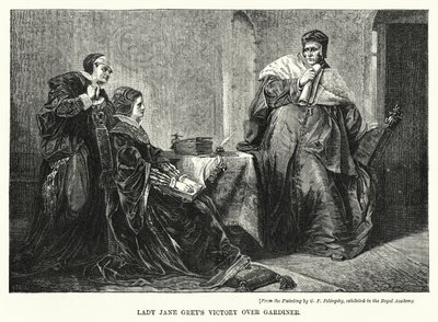 Zwycięstwo Lady Jane Grey nad Gardinerem (grawerowanie) autorstwa George Frederick Folingsby