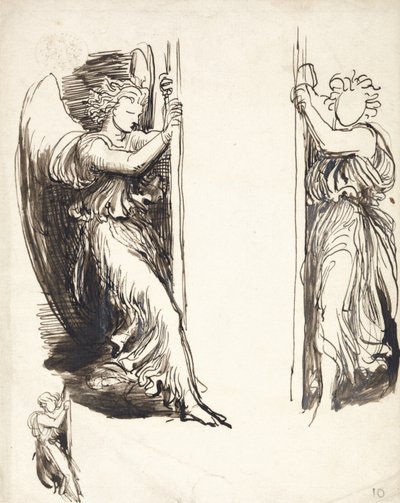 Studies for Angels in The Court of Death (pióro i brązowy tusz na graficie) autorstwa George Frederick Watts