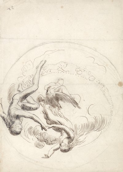 Studium okrągłej dekoracji sufitowej (pióro i brązowy tusz oraz grafit) autorstwa George Frederick Watts
