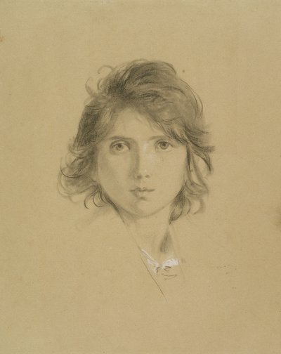 Studium dla głowy chłopca w Chłopach z Campagne podczas rocznika, ok. 1860 (czarna kreda wzmocniona bielą) autorstwa George Frederick Watts
