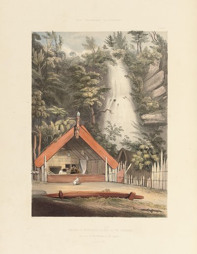 Dom Hiwikau, Matki Heuneu i wodospady Ko Waihi, w Te Rapa, tablica 21 z „The New Zealanders Illustrated”, 1847 autorstwa George French Angas