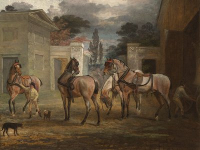 Cztery konie deresza z dwoma luzakami, 1792 autorstwa George Garrard