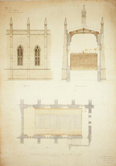 New College Oxford: projekt dachu nowej hali autorstwa George Gilbert Scott