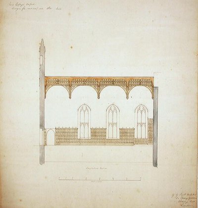 New College Oxford: projekt dachu nowej hali autorstwa George Gilbert Scott