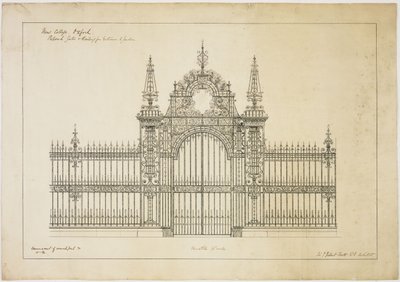 New College Oxford: Proponowane bramy i balustrady wejścia do ogrodu autorstwa George Gilbert Scott
