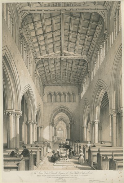 Stafford - Wnętrze kościoła Mariackiego: przyciemniana litografia, bd [ok. 1841] autorstwa George Gilbert Scott