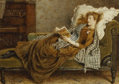 Młoda dama czytająca we wnętrzu, autorstwa George Goodwin Kilburne