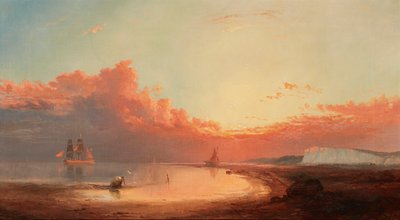 Wysyłka z angielskiego wybrzeża, zachód słońca (olej na płótnie) autorstwa George Gregory