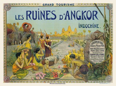 Francuski plakat reklamujący świątynie Angkor w Indochinach autorstwa George Groslier