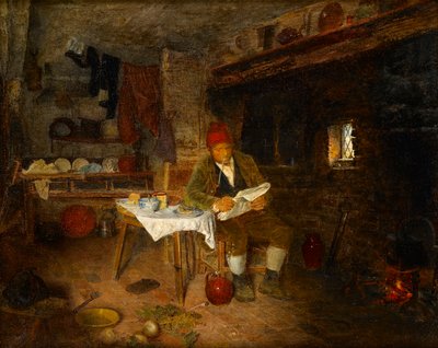 Rustykalny dom: Czytanie wiadomości, 1855 autorstwa George Hardy