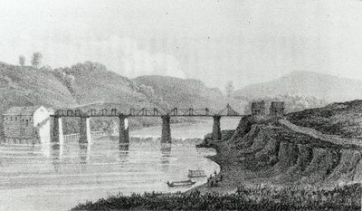 Bridge w Zanesville, Ohio, z „Wizyty w Ameryce Północnej i osiedlach angielskich w Illinois” Adlarda Welby