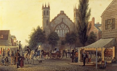 Upadek nocy, kościół św. Tomasza, Nowy Jork, ok. 1835 r. autorstwa George Harvey