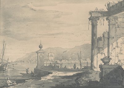 Scena na wybrzeżu z klasyczną ruiną po prawej, 1811. autorstwa George Hawkins