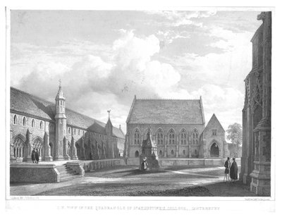 POŁUDNIOWY ZACHÓD. Widok na czworokąt St. Augustines College, Canterbury, c1847. autorstwa George Hawkins