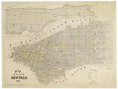 Mapa miasta Nowy Jork, 1854 (rycina, tusz na papierze). autorstwa George Hayward