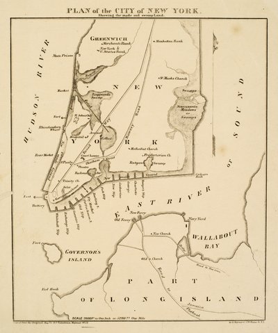 Plan miasta Nowy Jork przedstawiający wykonane [sic] i bagna, 1856 (czarny tusz na papierze) autorstwa George Hayward