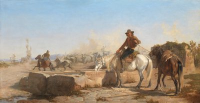 Buttero podlewający konia w rzymskiej Kampanii, 1853 r. autorstwa George Hemming Mason