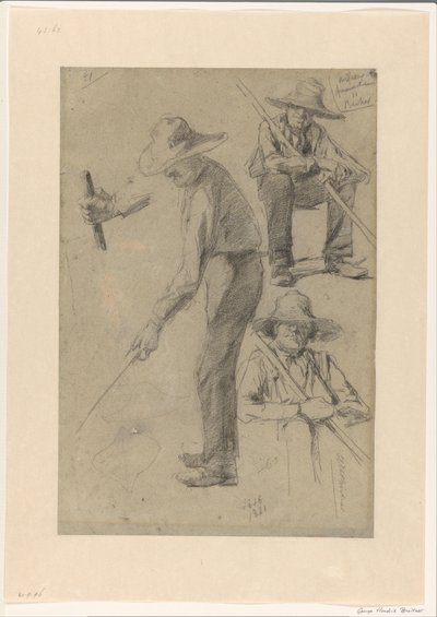 Arkusz szkicu ze studiami ogrodnika autorstwa George Hendrik Breitner