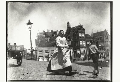 Widok ulicy na skrzyżowaniu Lindengracht Lijnbaansgracht w Amsterdamie autorstwa George Hendrik Breitner