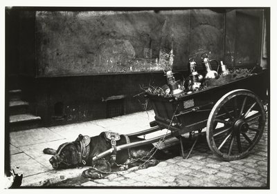 Ciągnięcie psa wyciągniętego przed wóz z autobusami autorstwa George Hendrik Breitner