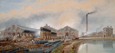 Barrow Haematite Steel Company - hale i walcownie stali Bessemera (akwarela) autorstwa George Henry Andrews